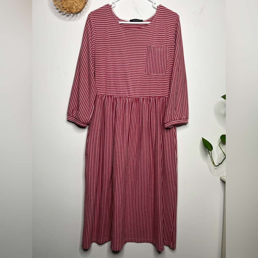 MEROKEETY Striped High Waist T Shirt Midi Dress with Pockets Size Large/X-Large